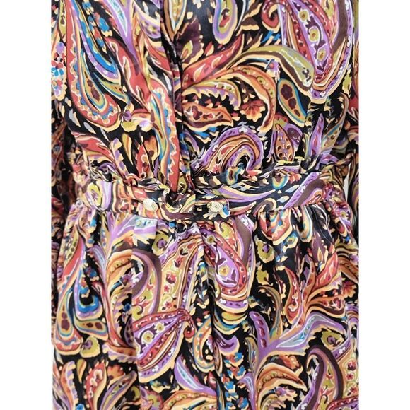 Zara Boho Paisley Mini Dress Long Sleeve Gold Details V Neck Multicolor Size L - Picture 15 of 16